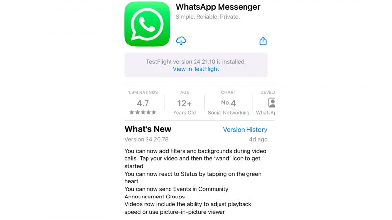 Il changelog della nuova versione 24.20.78 di WhatsApp per iOS