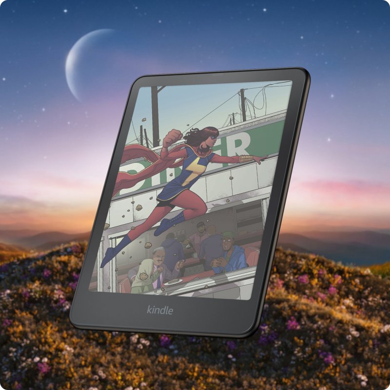 Il Kindle Colorsoft e una tavola di Miss Marvel.
