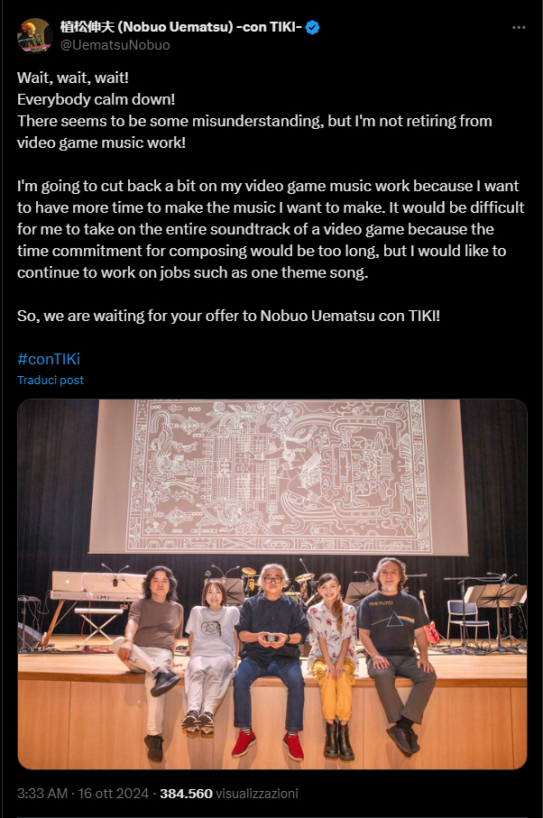 Il post di Uematsu su X
