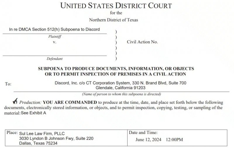 Il mandato di comparizione per Discord