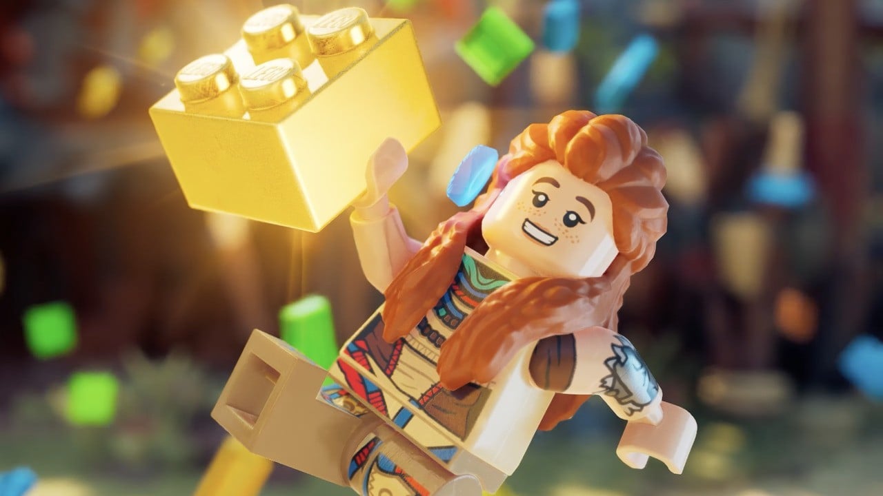 Aloy di LEGO Horizon Adventures con un mattoncino d'oro