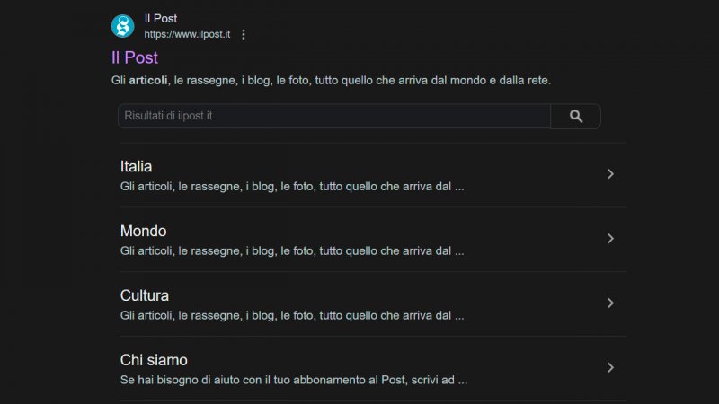 Ecco come appare la casella Sitelinks di Google