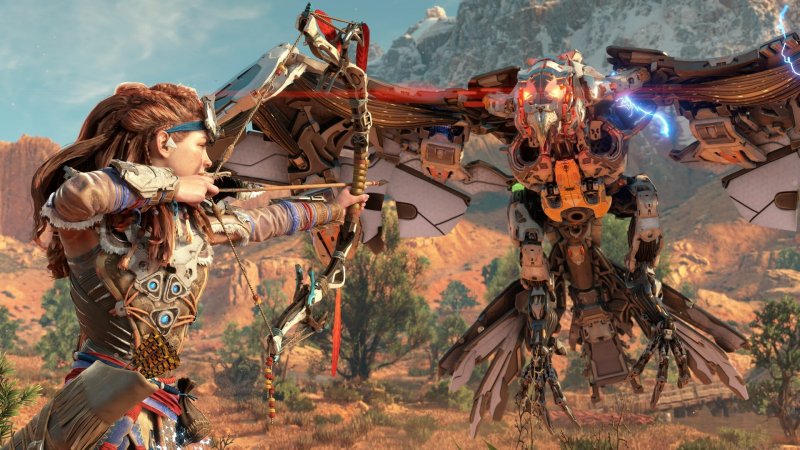 Aloy affronta una macchina volante Aloy affronta una macchina volante