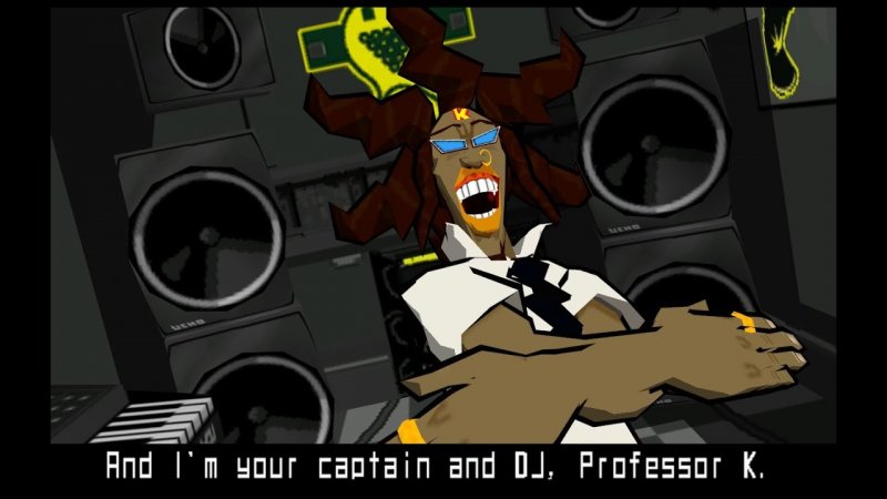 Le vicende di Jet Set Radio sono narrate proprio da un DJ, il Professor K Le vicende di Jet Set Radio sono narrate proprio da un DJ, il Professor K