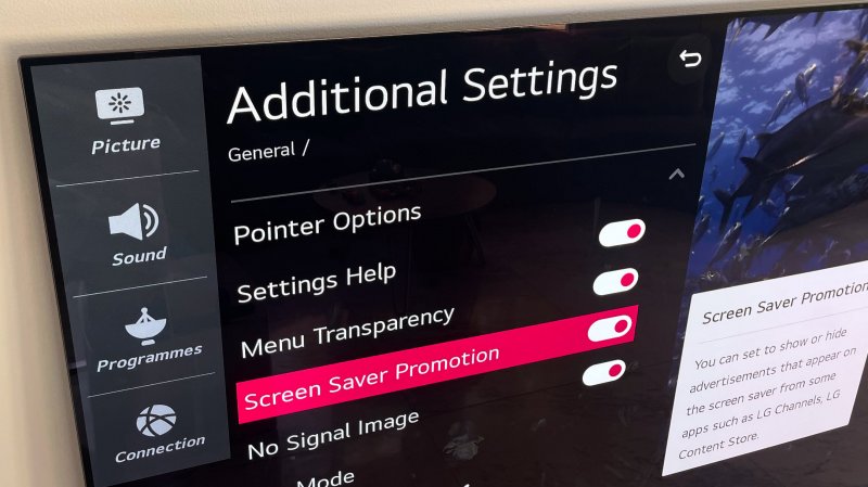 Il menu per disattivare l'opzione di pubblicità sullo screensaver Il menu per disattivare l'opzione di pubblicità sullo screensaver