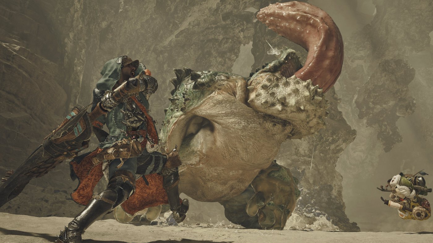 Un cacciatore di Monster Hunter Wilds alle prese con un Chatacabra