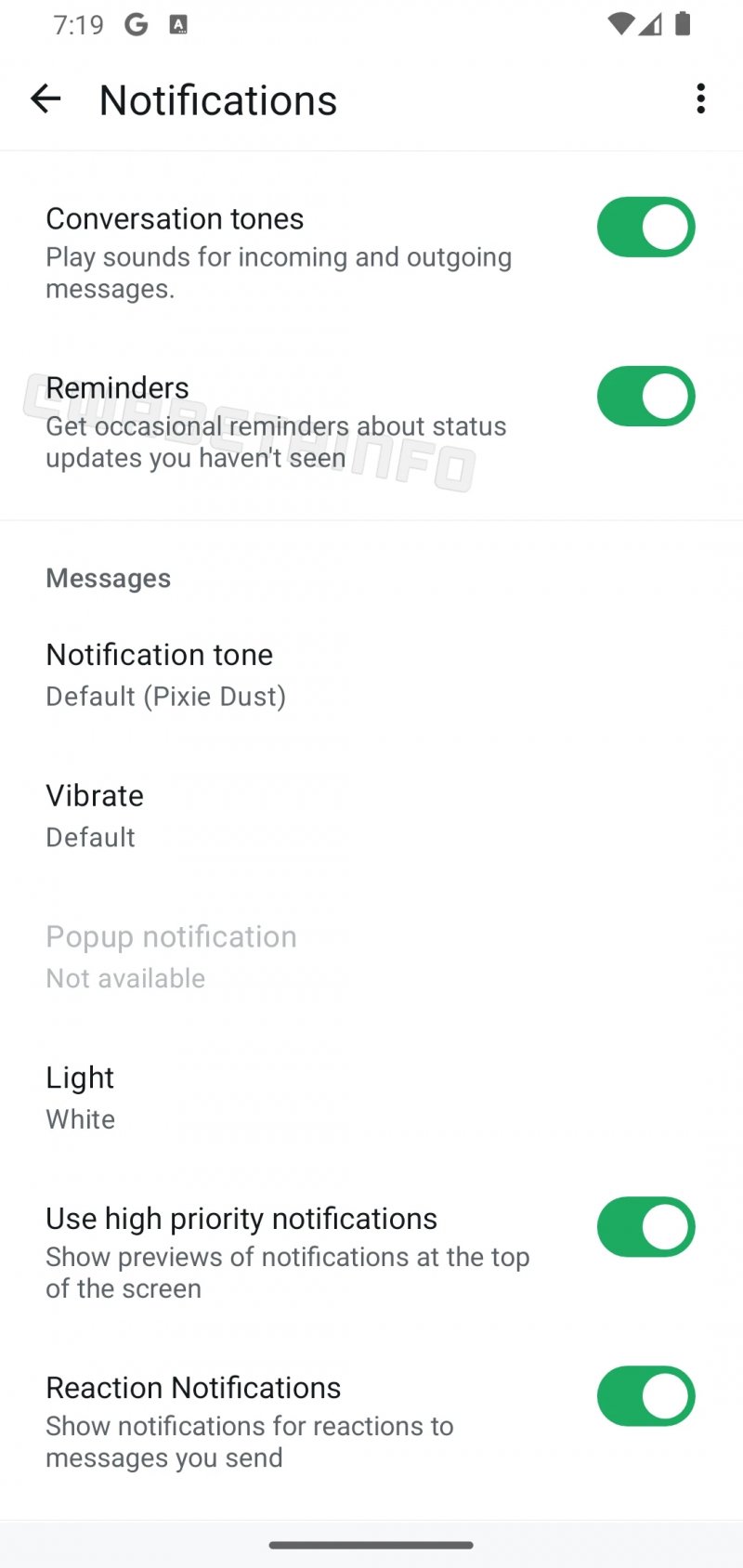 Il menu per l'attivazione delle notifiche degli stati(fonte: Wabetainfo)