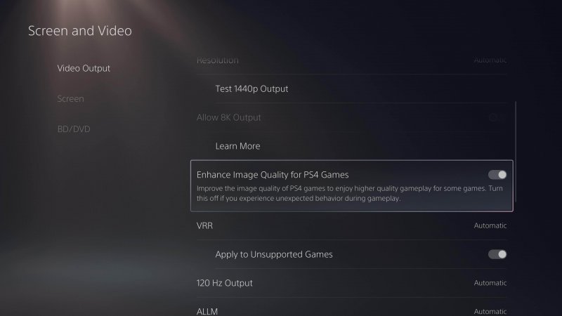 Lo screenshot che mostra l'opzione per migliorare la grafica dei giochi PS4 in PS5 Pro Lo screenshot che mostra l'opzione per migliorare la grafica dei giochi PS4 in PS5 Pro