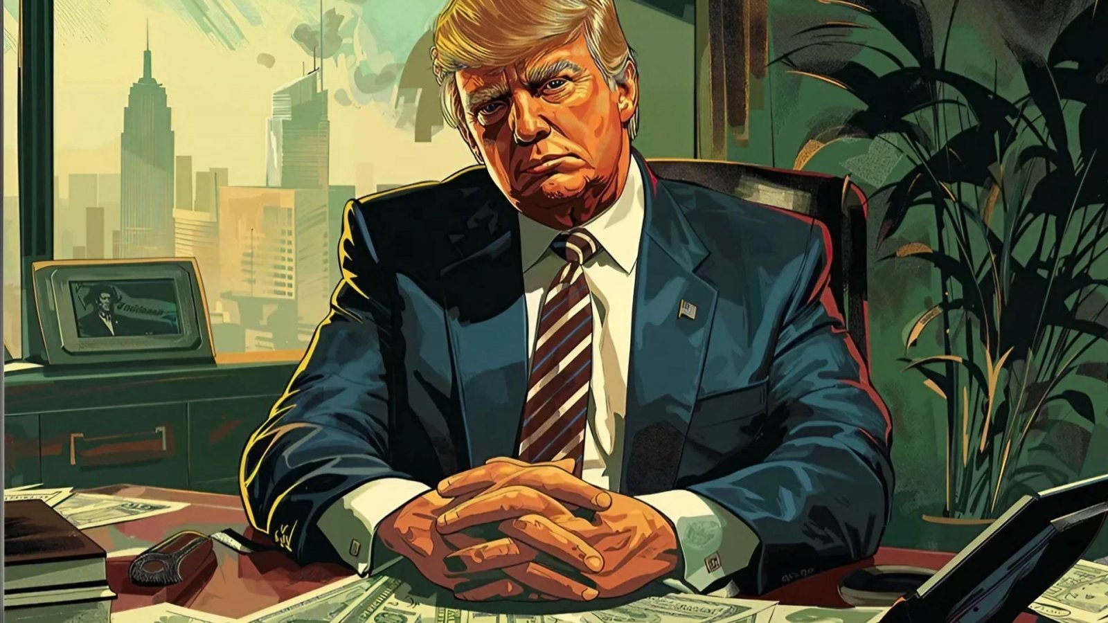 Un artwork di Donald Trump in stile GTA