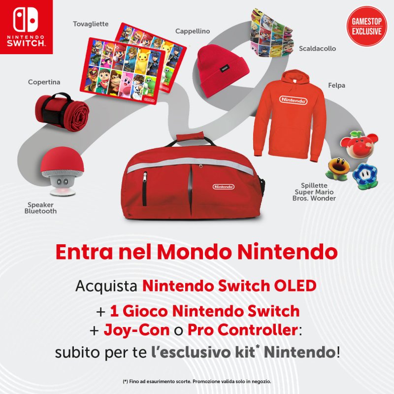 Il kit Nintendo per chi acquista Nintendo Switch OLED da GameStop