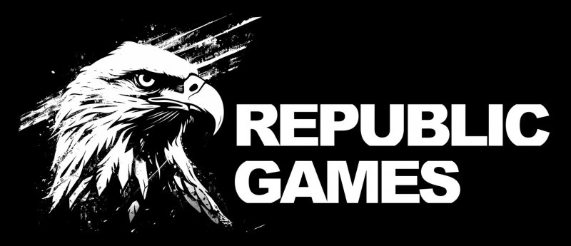 Il logo di Republic Games mostra un uccesso rapace su sfondo nero Il logo di Republic Games mostra un uccesso rapace su sfondo nero