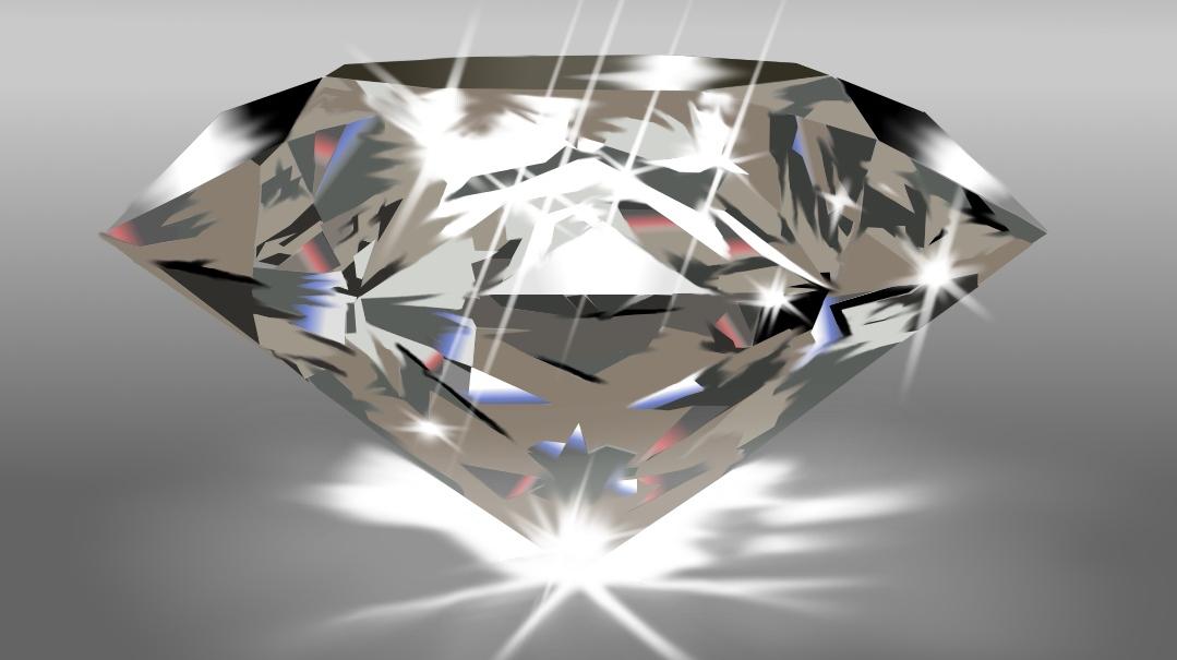Un diamante su sfondo grigio con riflessi di luce
