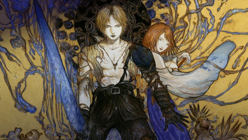 Tidus e Yuna da Final Fantasy X in un'illustrazione di Amano