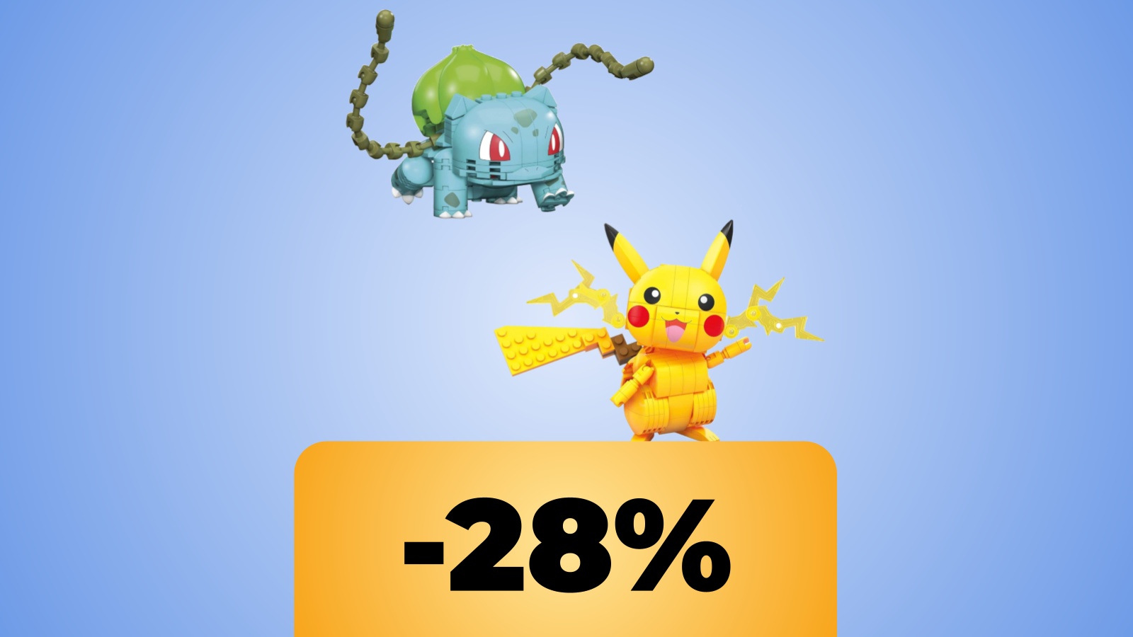 Mega Pokémon da costruire, con Pikachu e Bulbasaur e lo sconto in percentuale