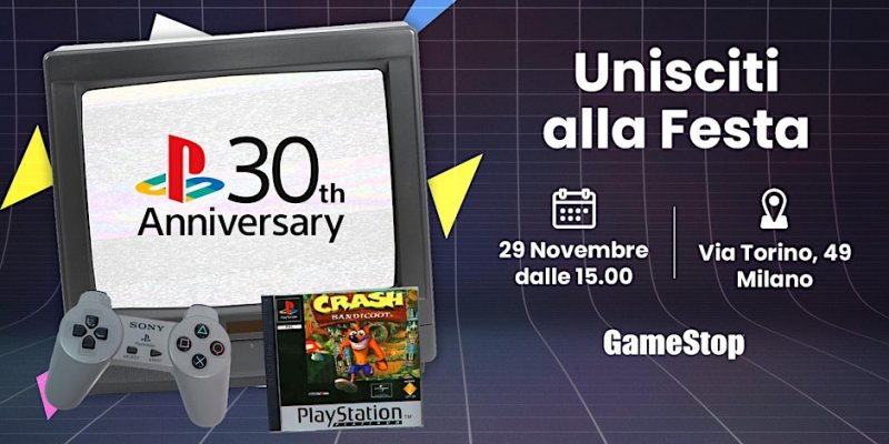 Il banner dell'evento speciale del 30° anniversario di PlayStation da GameStop
