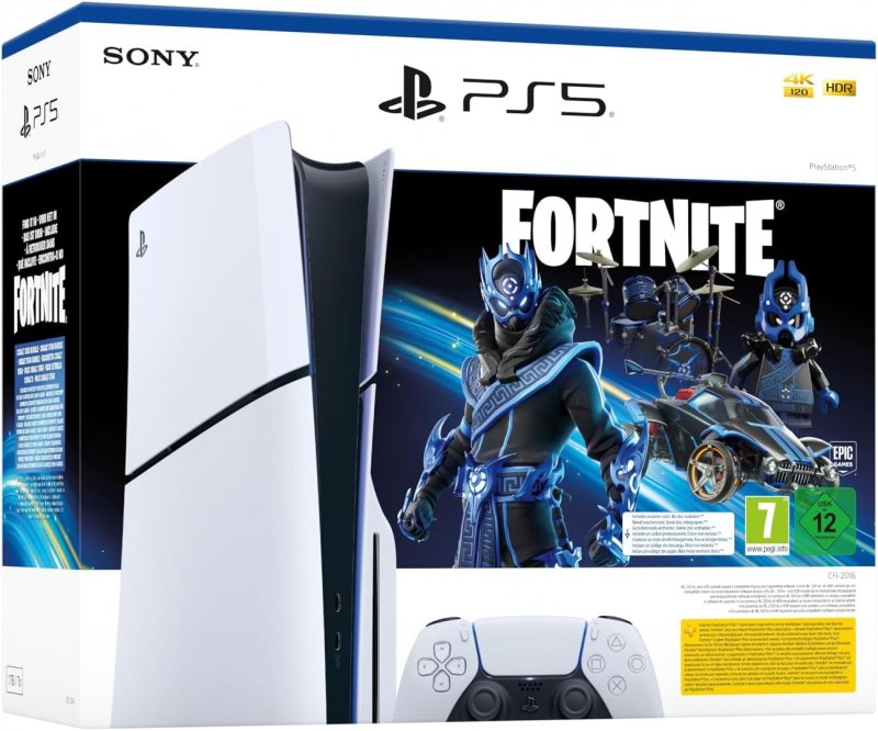 La confezione di PS5 col bundle di Fortnite