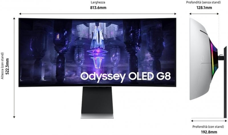 Le dimensioni del monitor Samsung Gaming Odyssey OLED G8