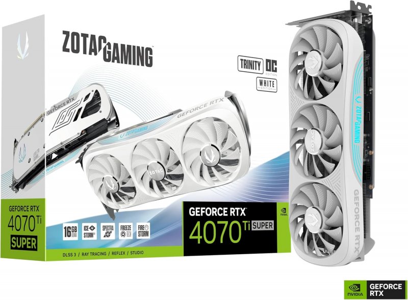 La confezione della GPU Zotac GEFORCE RTX 4070 Ti SUPER Trinity OC La confezione della GPU Zotac GEFORCE RTX 4070 Ti SUPER Trinity OC