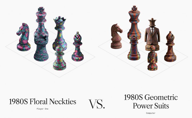 Un esempio di set di scacchi generati con l'IA da The Verge