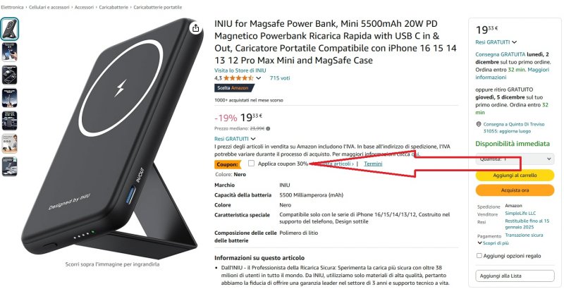 Dove attivare il coupon sulla pagina di Amazon per la Power Bank Magsafe