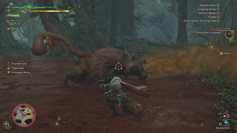 Il Congalala è sempre il solito puzzone malefico, ma ora ha un arsenale di mosse molto più variegato e dipendente dai frutti che trova per la mappa. Il fatto che l'interattività ambientale sia aumentata anche per i mostri arricchisce di molto le cacce Il Congalala è sempre il solito puzzone malefico, ma ora ha un arsenale di mosse molto più variegato e dipendente dai frutti che trova per la mappa. Il fatto che l'interattività ambientale sia aumentata anche per i mostri arricchisce di molto le cacce