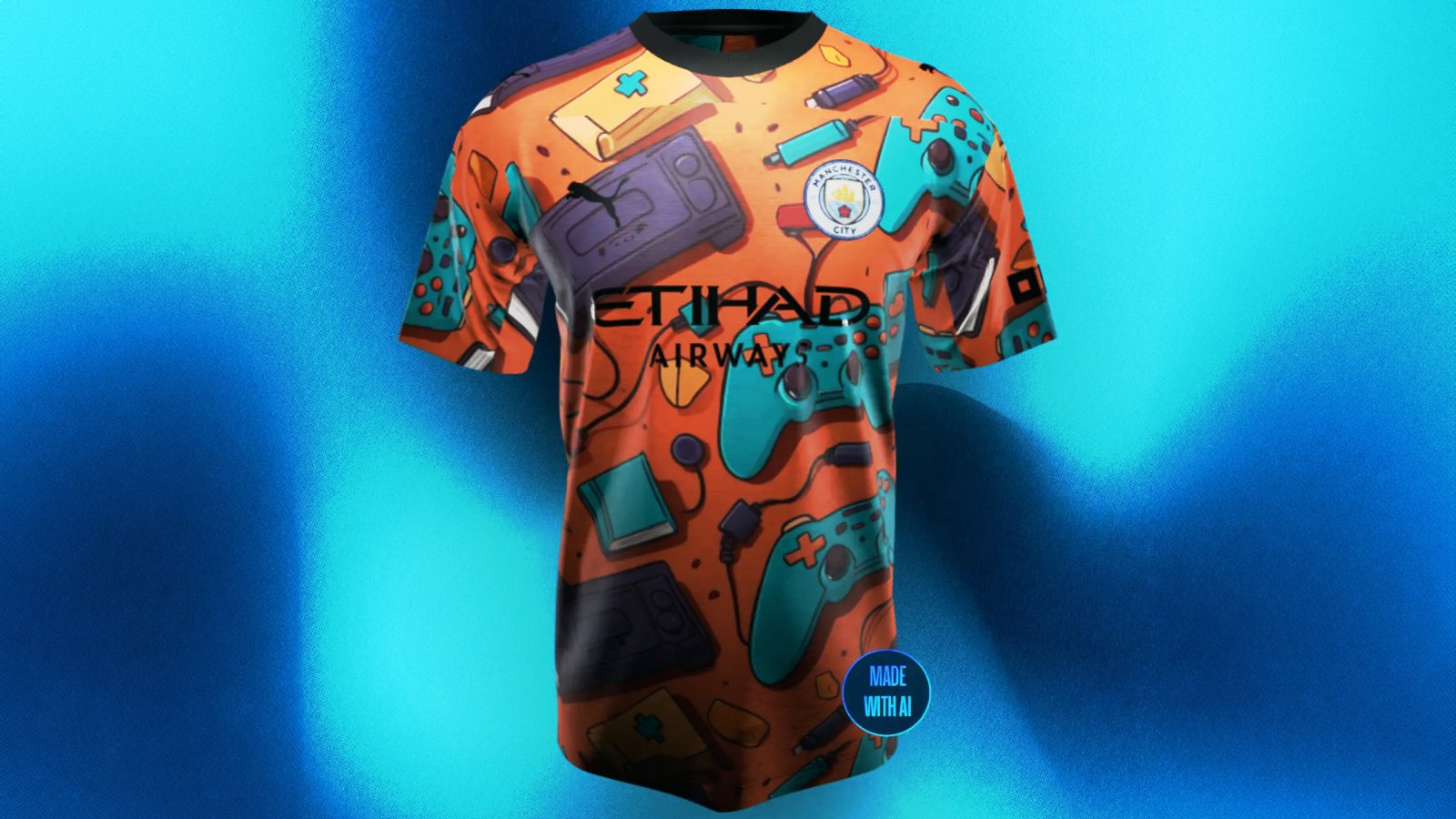 La maglia del Manchester City creata con l'IA da Multiplayer.it