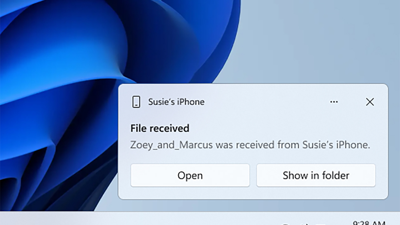 La notifica che avvisa su PC di un file ricevuto da iPhone