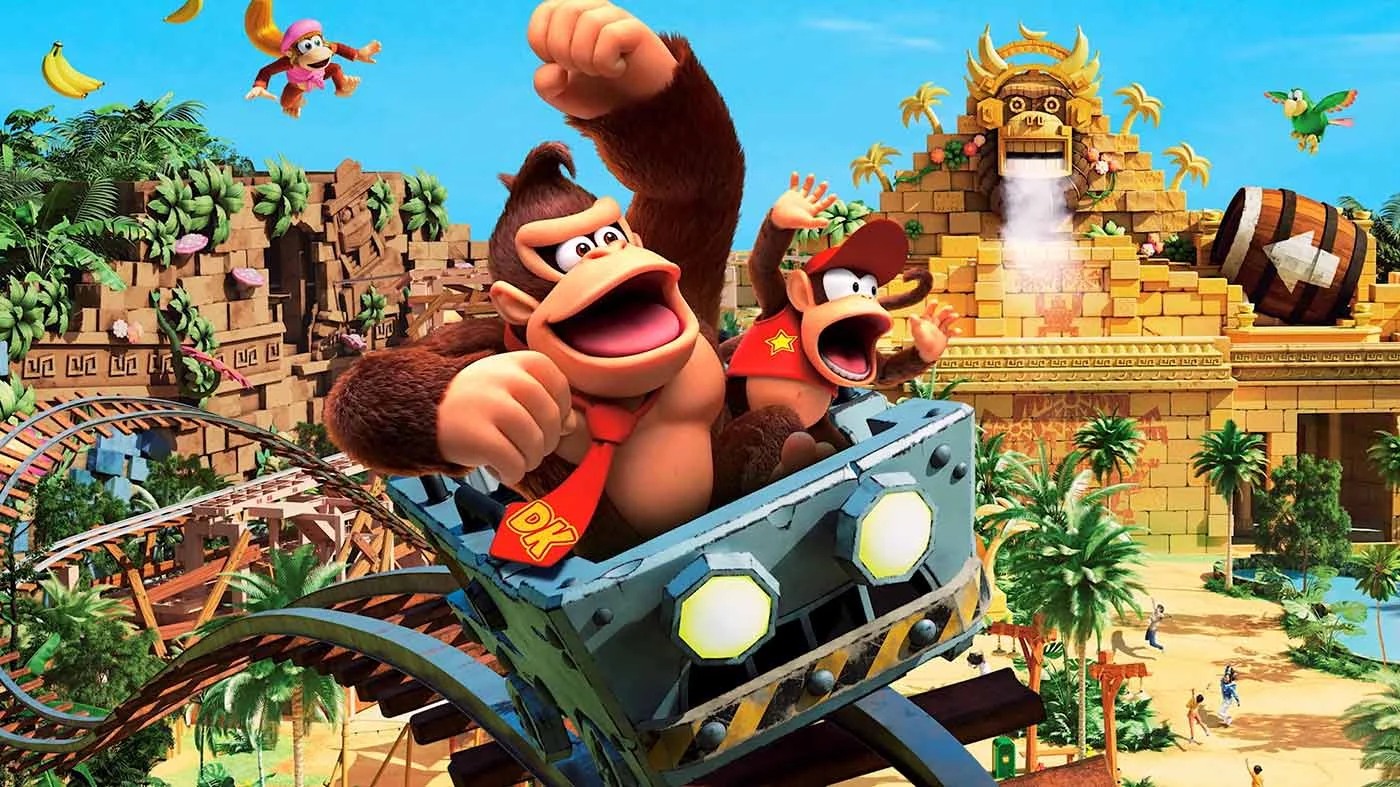 Donkey e Diddy Kong su un carrello minerario