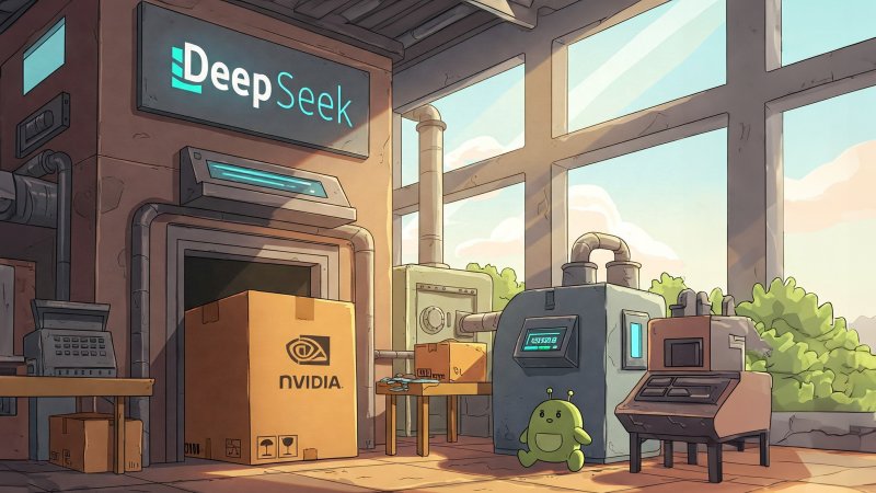 Un macchinario marcato Deepseek che genera prodotti tecnologici