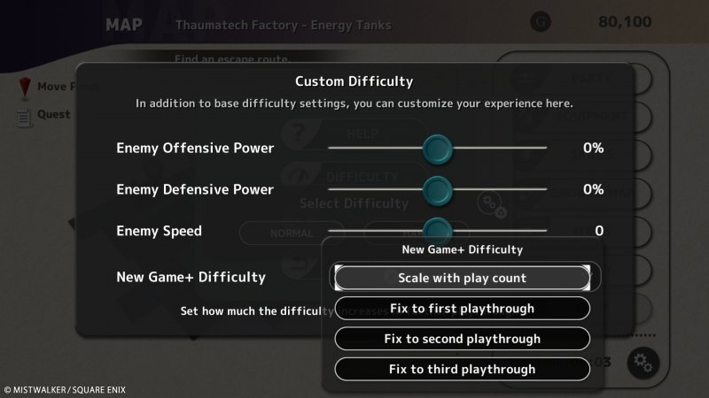 Il menu per la personalizzazione della difficoltà di Fantasian Neo Dimension