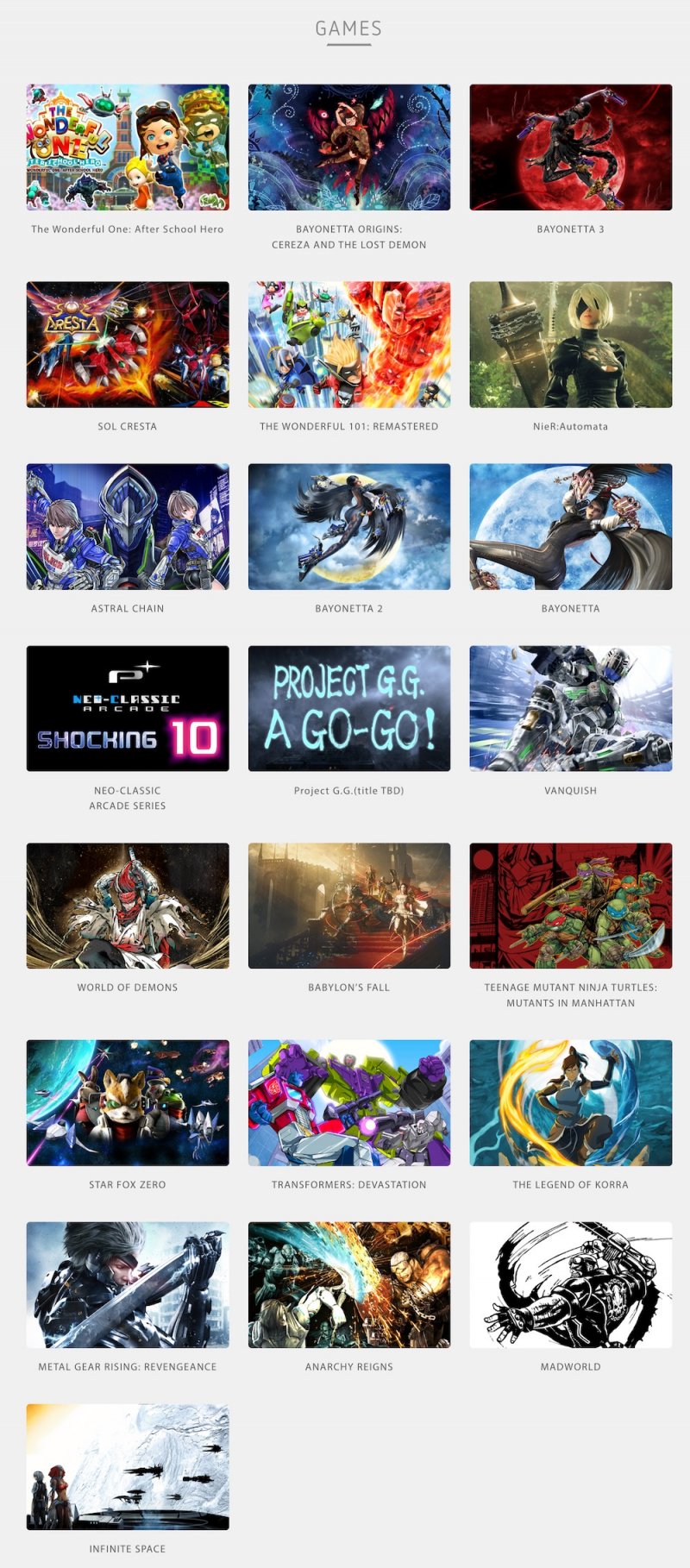 Tutti i giochi di PlatinumGames