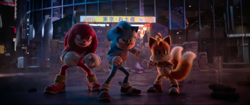 Sonic, Knuckles e Tails in una scena del film