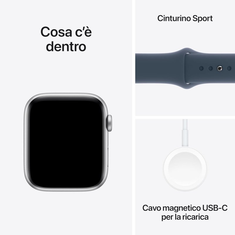 I contenuti della confezione dell'Apple Watch SE I contenuti della confezione dell'Apple Watch SE