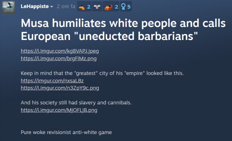 Un post sul forum di Steam con le accuse a Musa Un post sul forum di Steam con le accuse a Musa