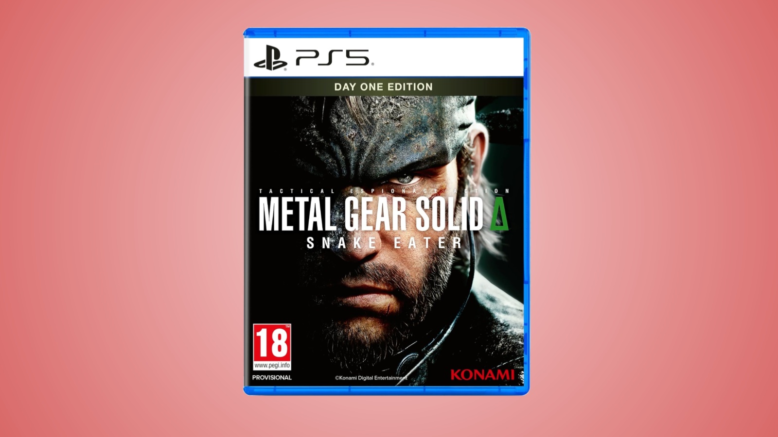 La confezione di Metal Gear Solid Delta Snake Eater su sfondo rosso