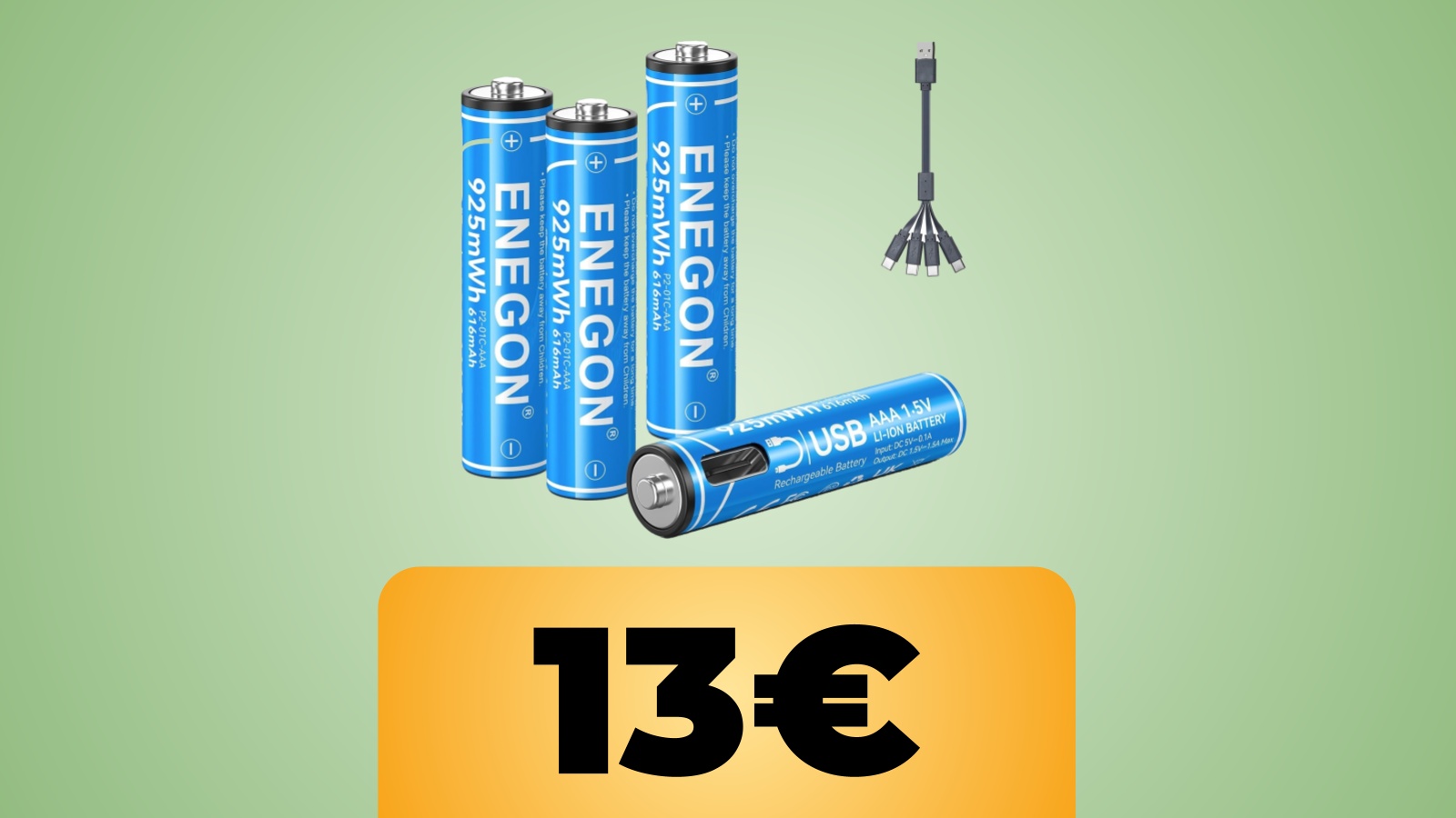 Quattro batterie AAA ENEGON con cavo di ricarica e prezzo
