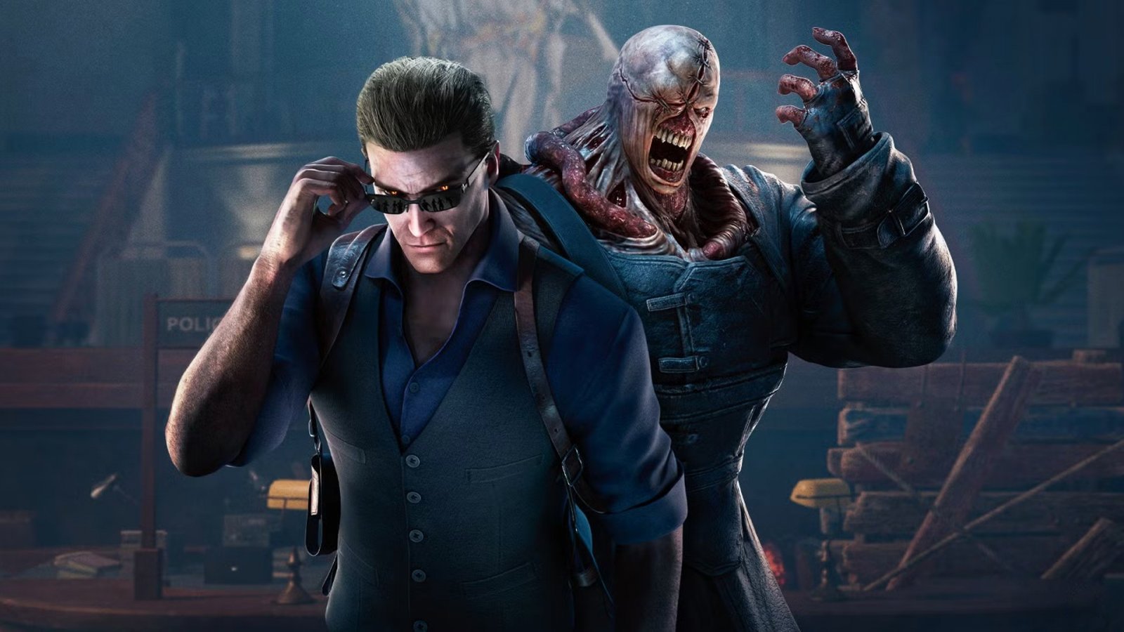 Wesker e Nemesis nell'artwork di Dead by Daylight x Resident Evil