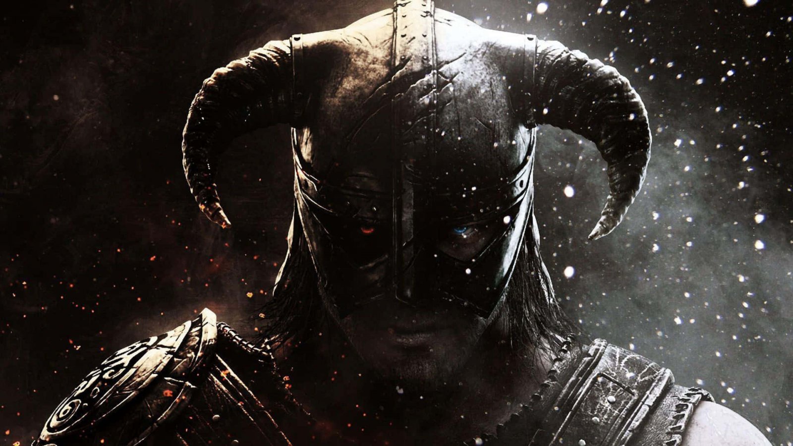 Il dovahkiin di Skyrim con elmo cornuto