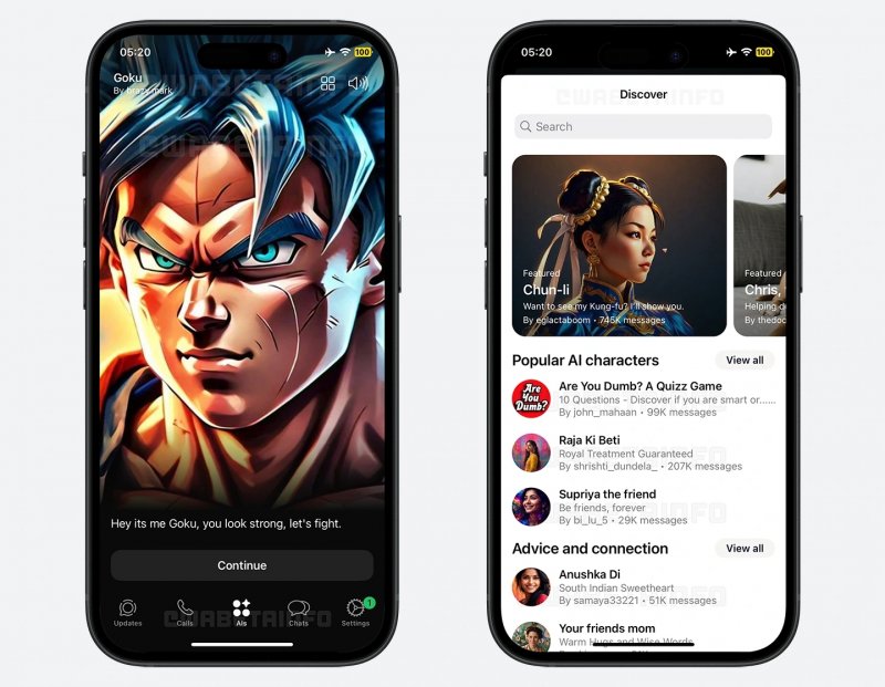 La nuova scheda per i chatbot IA di WhatsApp su iOS (fonte: wabetainfo) La nuova scheda per i chatbot IA di WhatsApp su iOS (fonte: wabetainfo)
