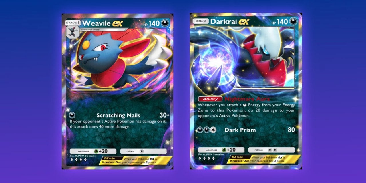 GCC Pokémon Pocket: al via le comparse massicce di tipo Buio, maggiori chance di ottenere Darkrai e Weavile ex