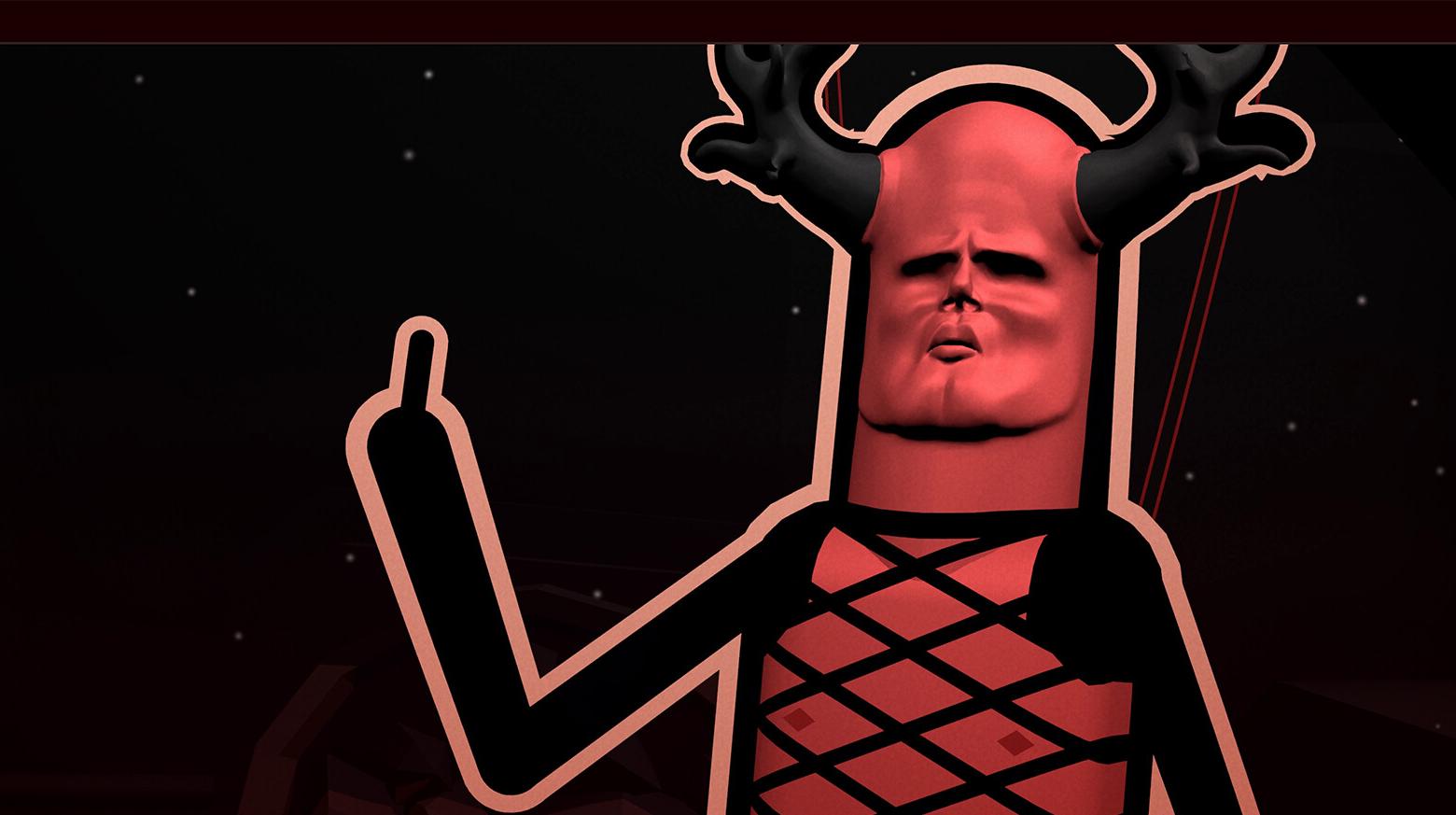 Un satana salsicciotto che fa il dito medio in Shotgun Cop Man
