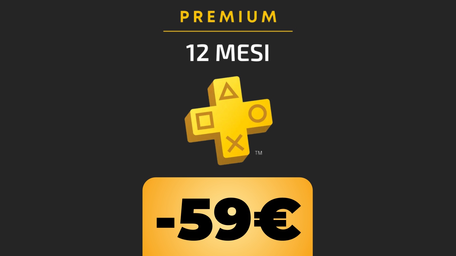 Il logo e la scritta PS Plus Premium da 12 mesi e lo sconto