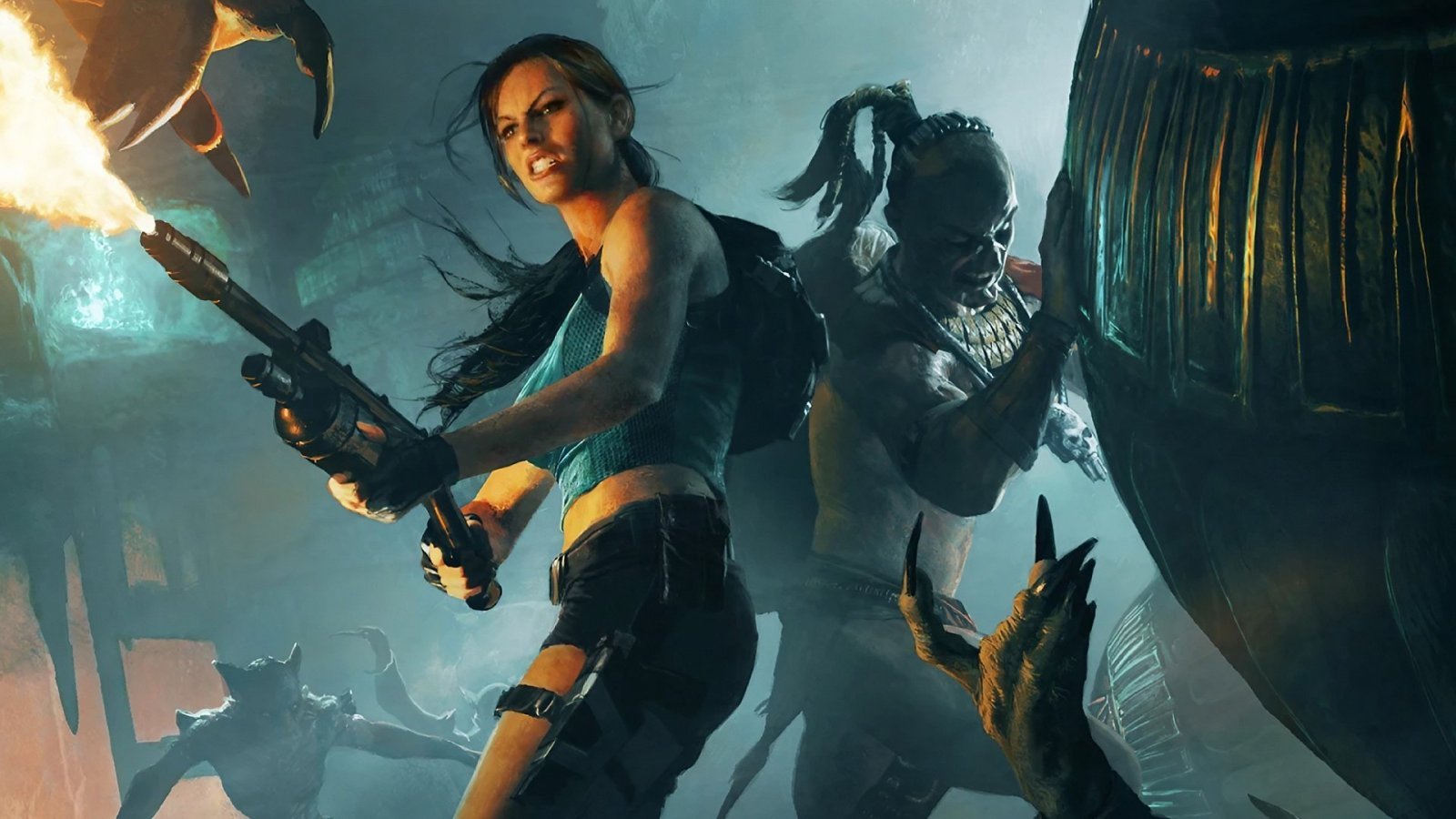 Lara e Totec in un artwork di Lara Croft and the Guardian of Light