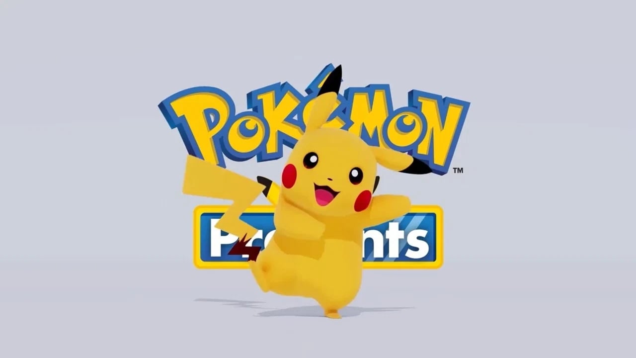 Pikachu davanti al logo del Pokémon Presents