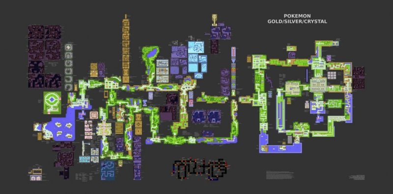 L'intera composizione del mondo aperto rappresentato in Pokémon Oro e Argento