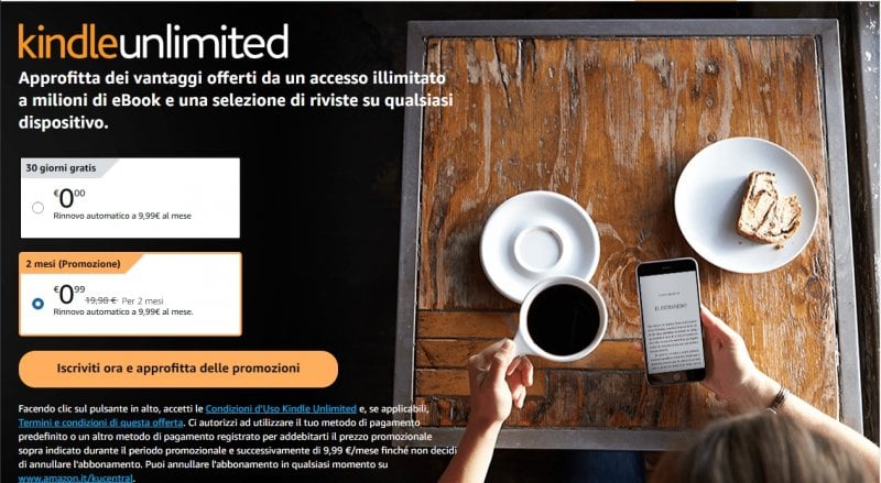 Le due offerte di Kindle Unlimited ora attive