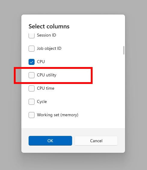 L'impostazione per il calcolo della CPU