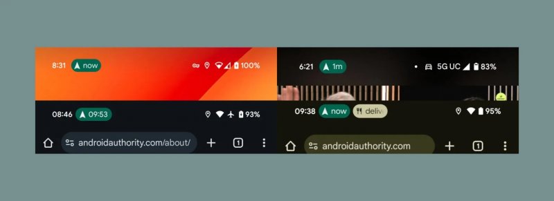 Il tempo stimato di arrivo (o il tempo che manca alla svolta successiva) appare nella barra di stato (fonte: Android Authority)