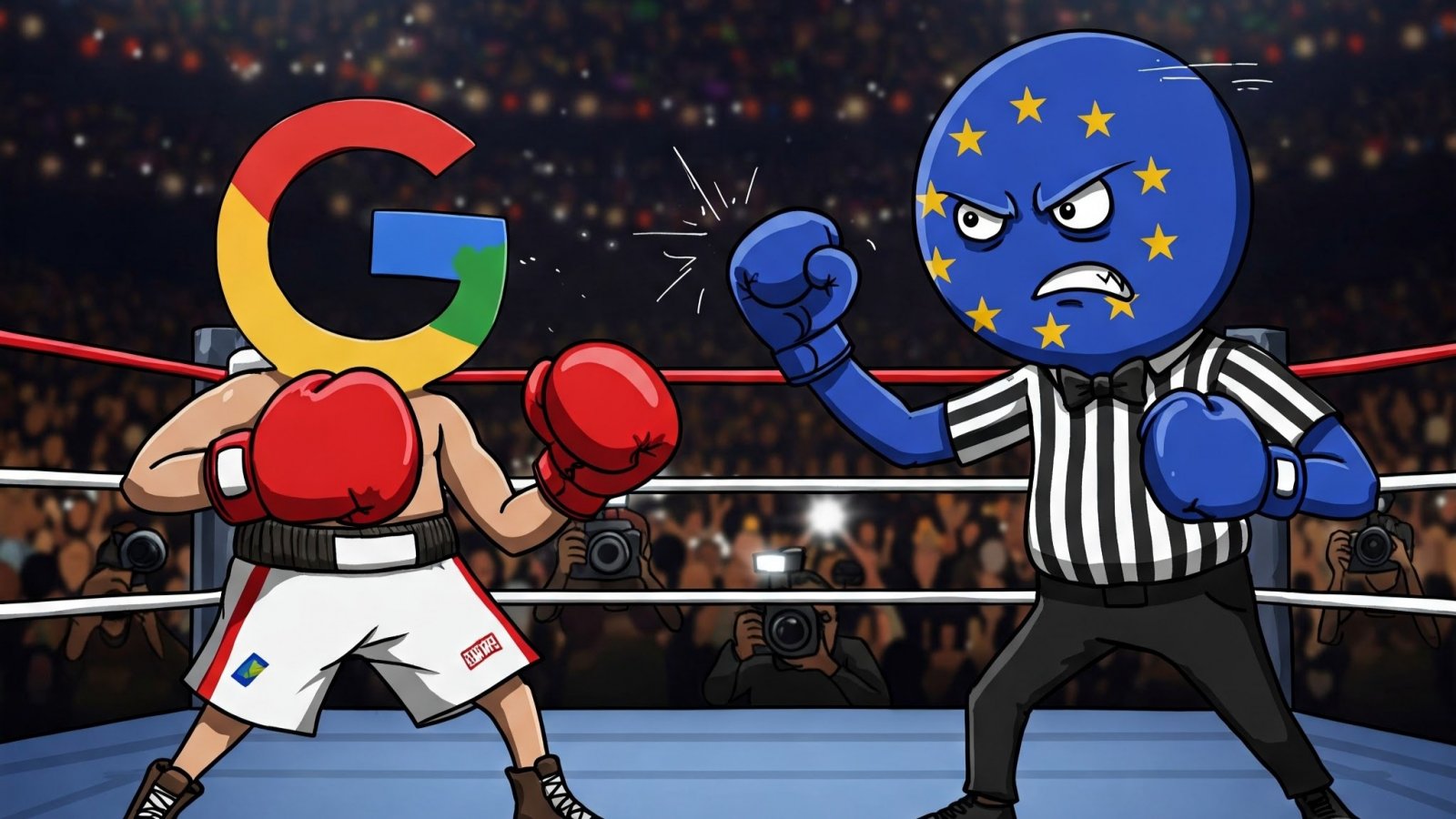 Google vs UE in un'immagine generata da Imagen 3