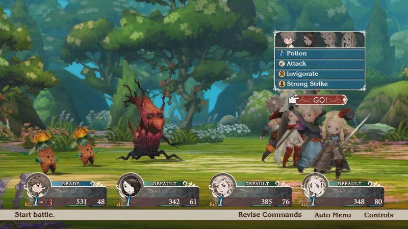 Il sistema di combattimento a turni sfrutta la peculiare meccanica del Brave/Default